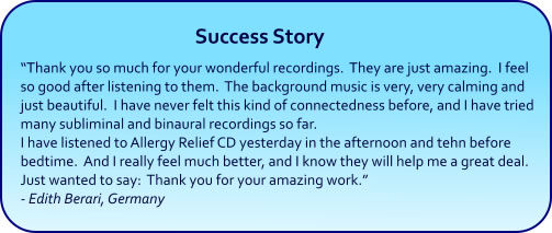Allergy Relief Hypnosis CDs and mp3s - success story